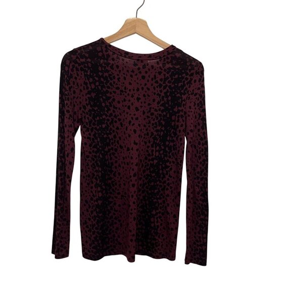 Vince Red Wysteria Leopard Print Long Sleeve Crew Neck Knit Top Women's Size XS - Picture 2 of 8